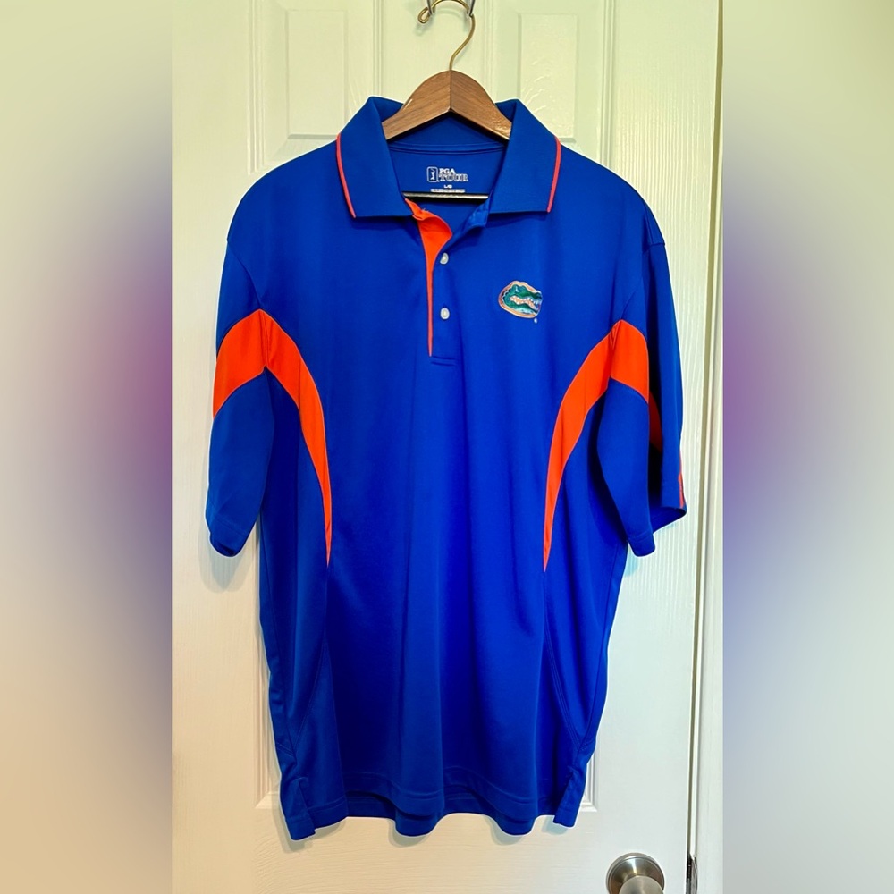 Florida Gators PGA‎ Tour Blue and Orange Polo Golf Shirt Size Large